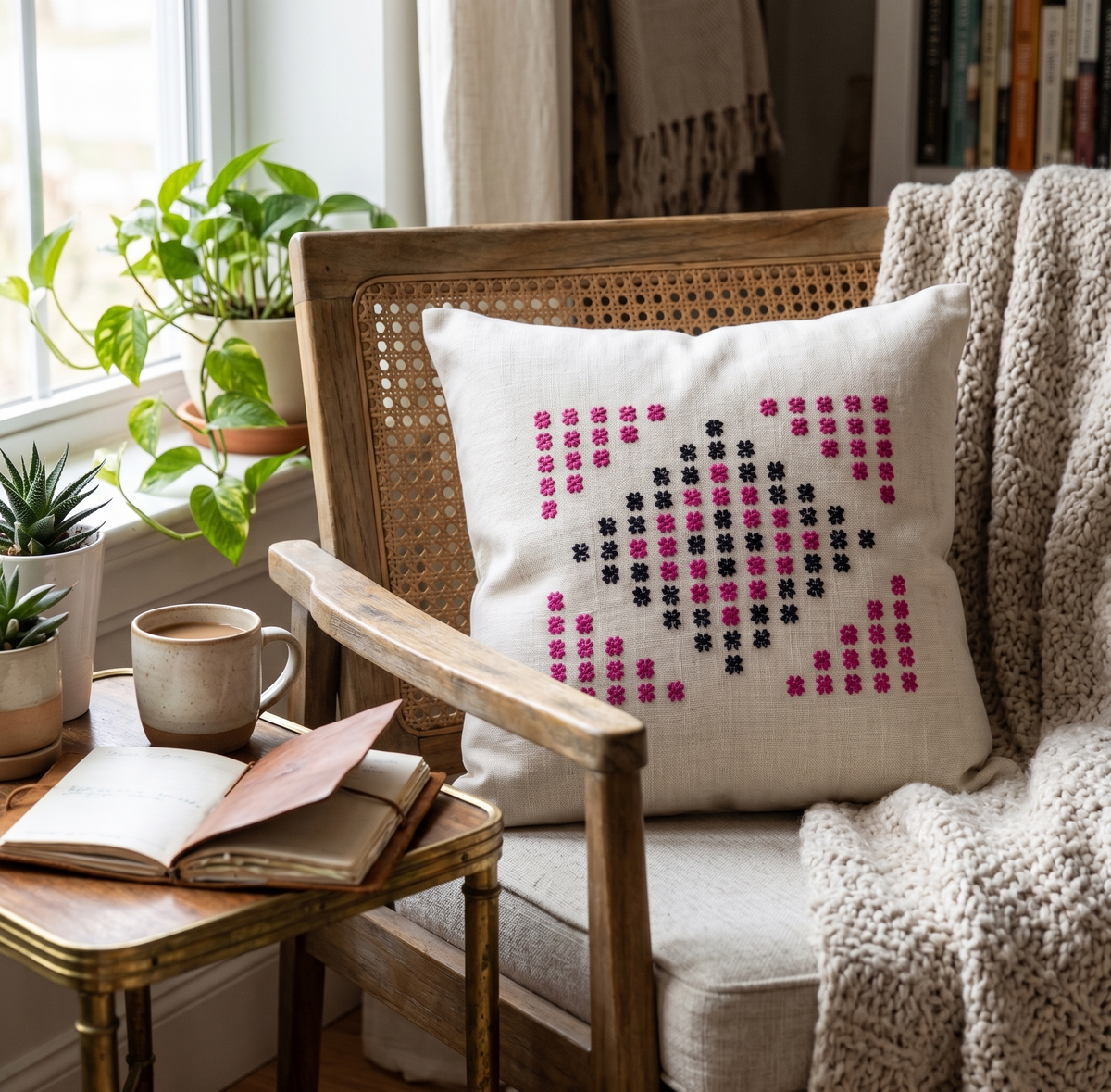 Minimalist Handwoven Cushion Cover in cotton, handcrafted – image 2 of 3