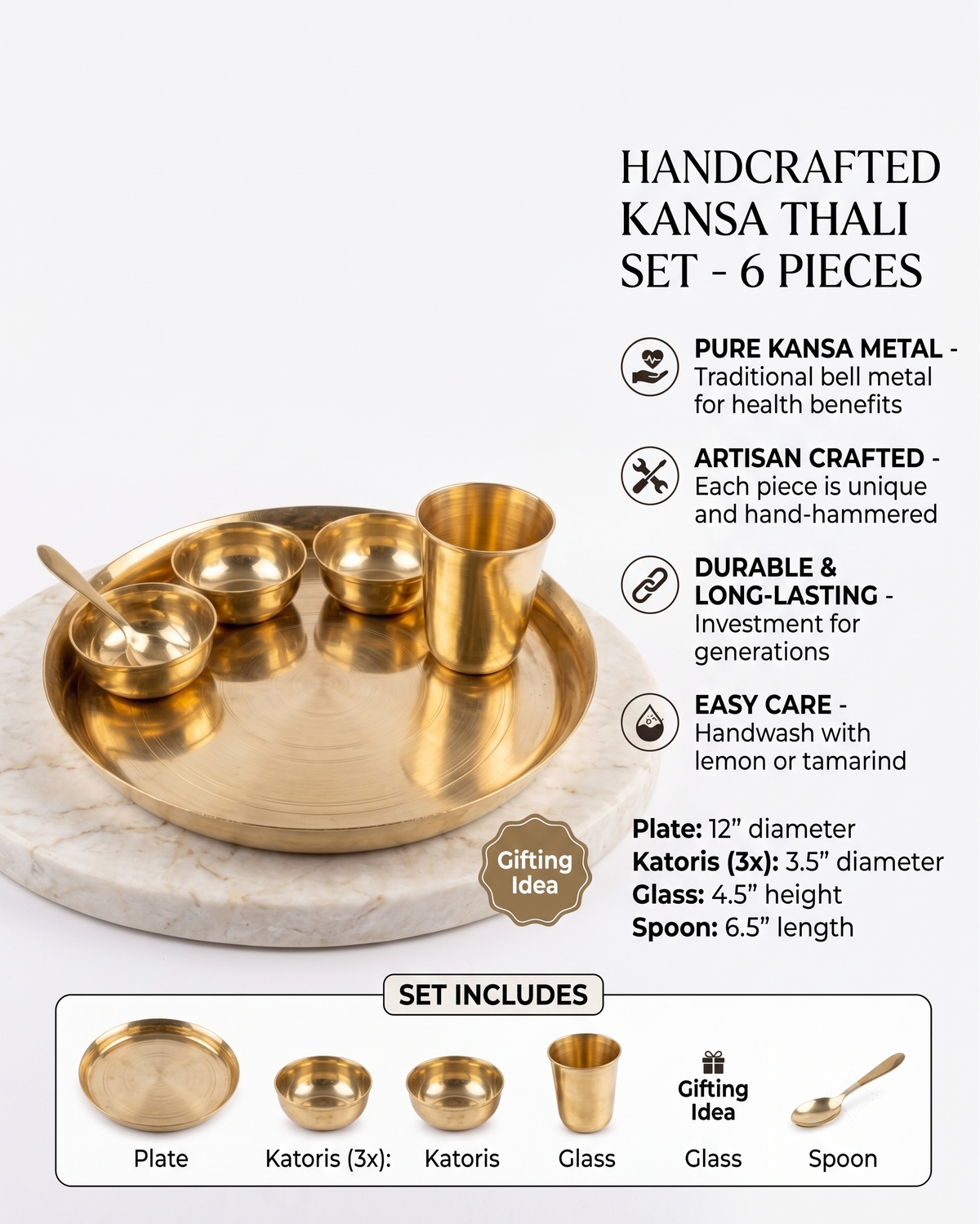 Thali Set in bell metal (kansa), handcrafted – image 4 of 4
