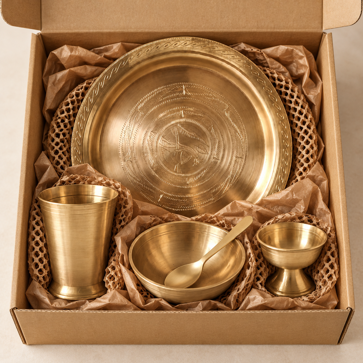Hand-Beaten Thali Set – Kansa & Brass – Dining & Serving