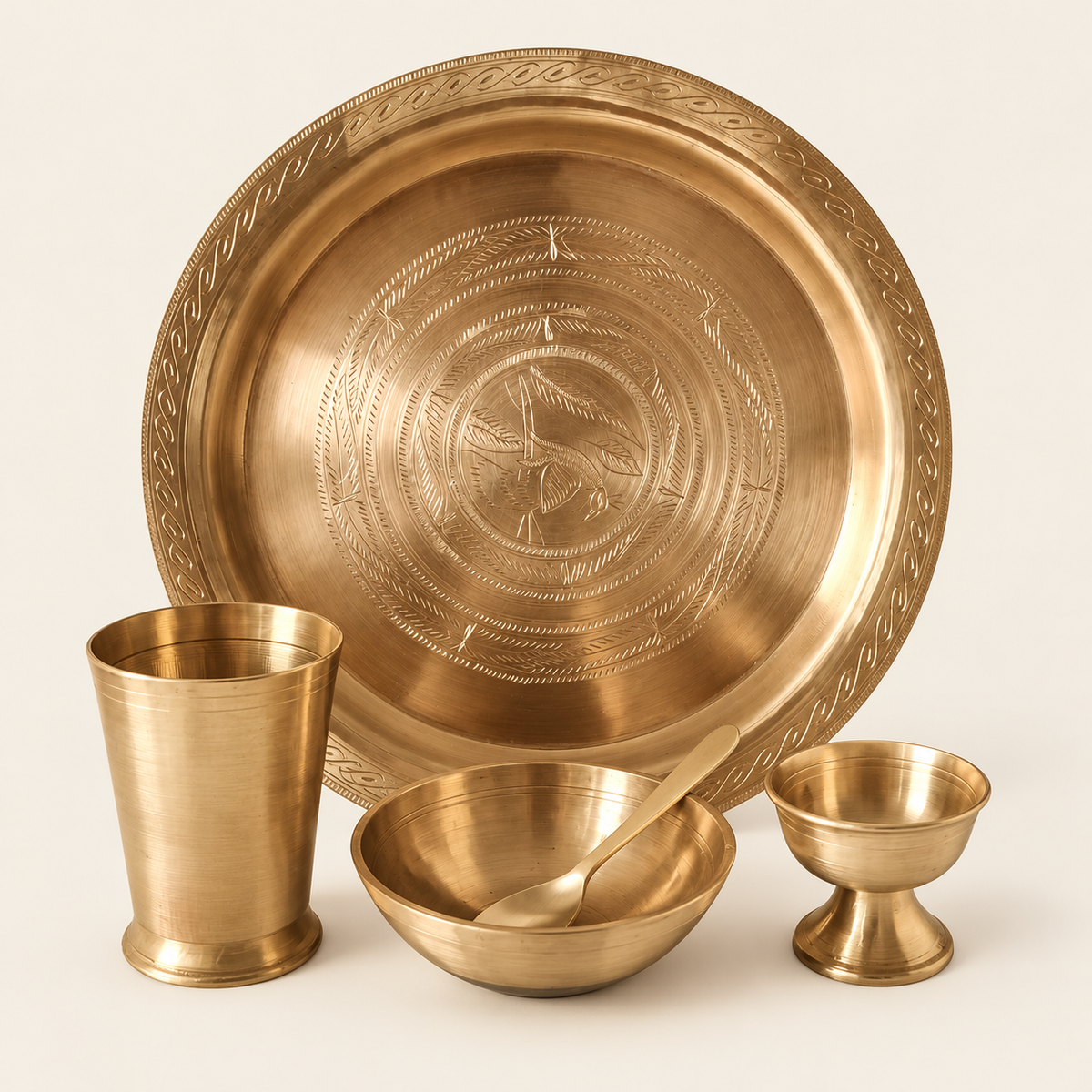 Hand-Beaten Thali Set – Kansa & Brass – Dining & Serving