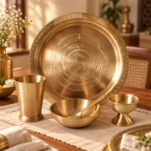 Hand-Beaten Thali Set – Kansa & Brass – Dining & Serving