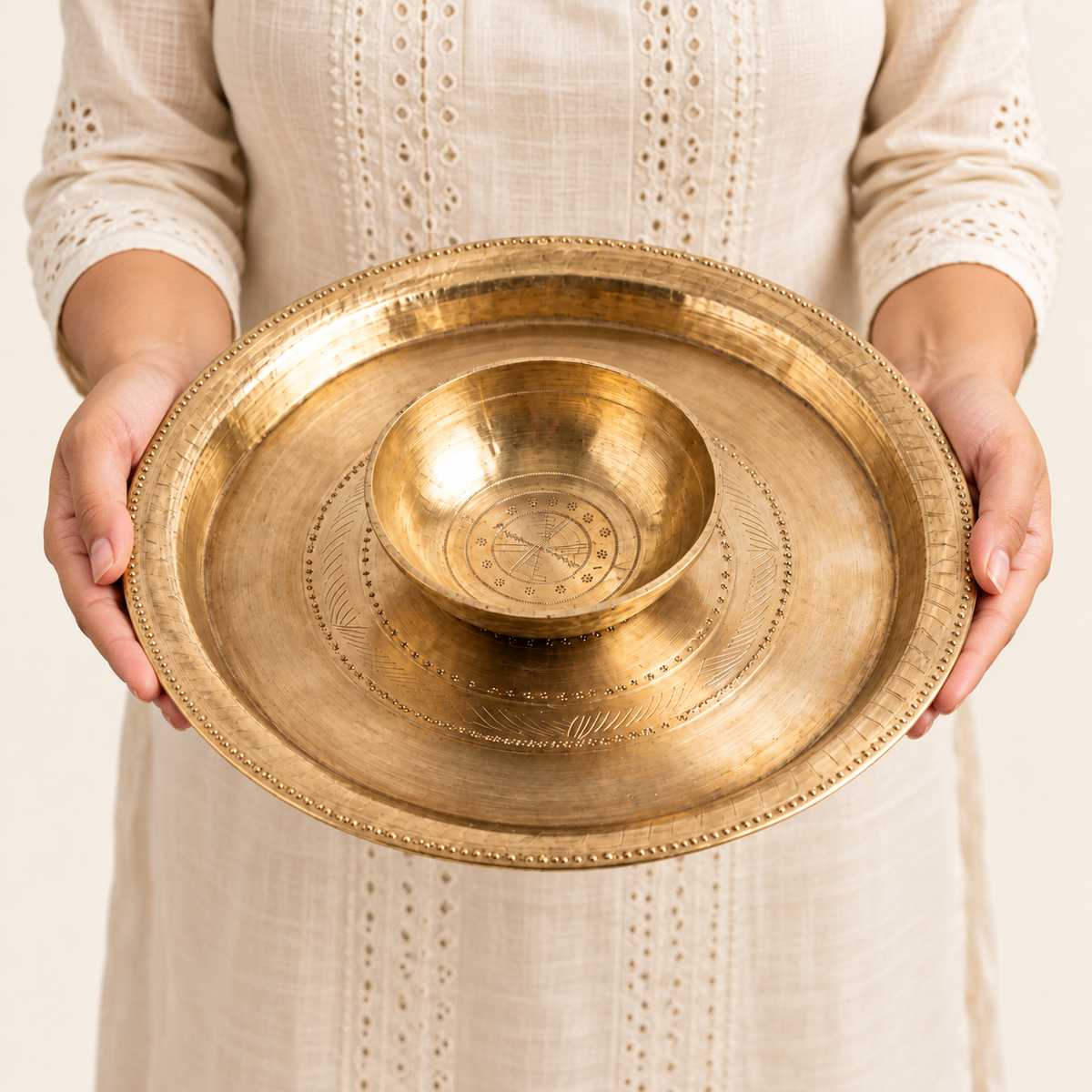 Premium Handcrafted Kansa Plate & Bowl Set