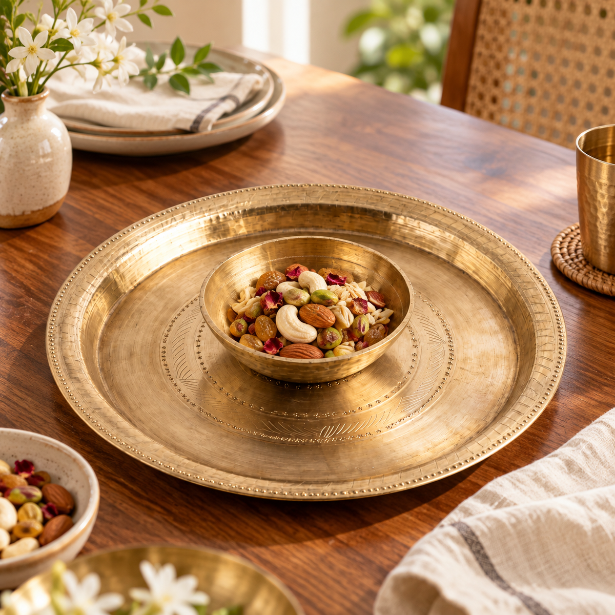 Premium Handcrafted Kansa Plate & Bowl Set