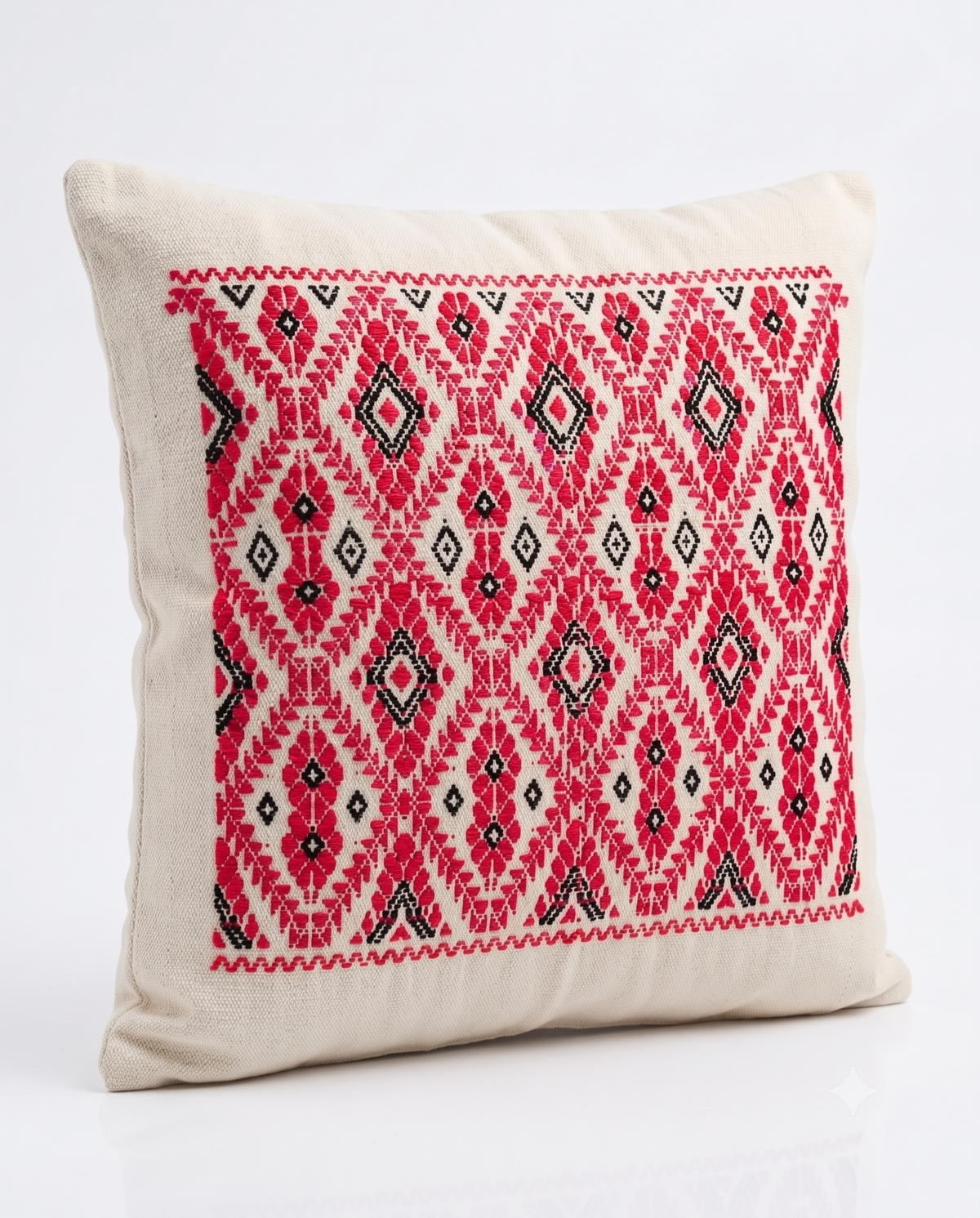 Crimson Diamond Cushion Cover in cotton handloom, handcrafted – image 1 of 3