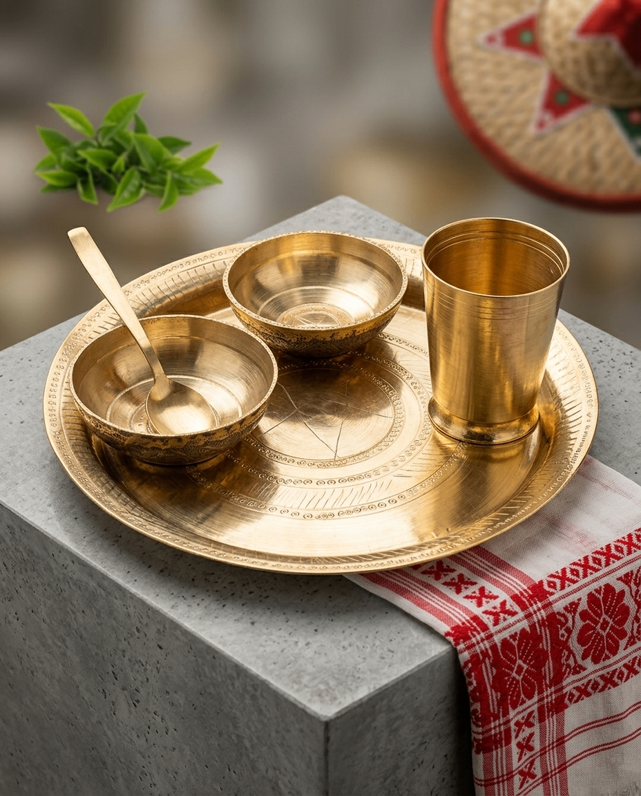 Brass Thali Set – Plate, Bowls & Tumbler